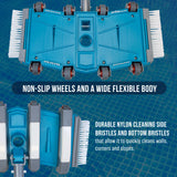 17.5" Heavy Duty Weighted Flexible Concrete Swimming Pool Vacuum Head with Side Brushes and EZ Clip Handle - Cleaning, Debris Removal