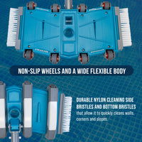 17.5" Heavy Duty Weighted Flexible Concrete Swimming Pool Vacuum Head with Side Brushes and EZ Clip Handle - Cleaning, Debris Removal
