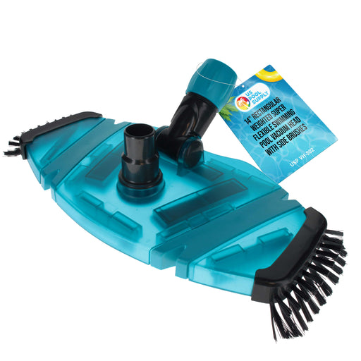 U.S. Pool Supply Professional 14" Rectangular Weighted Super Flexible Swimming Pool Vacuum Head with Side Brushes, Swivel Connection, Above & Inground