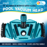 Professional 14" Rectangular Weighted Super Flexible Swimming Pool Vacuum Head with Side Brushes, Swivel Connection, Above & Inground