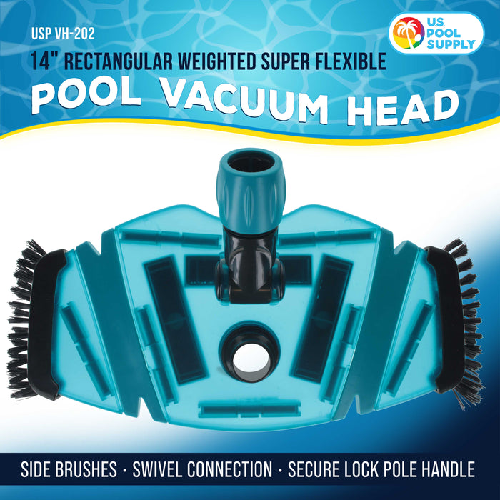 U.S. Pool Supply Professional 14" Rectangular Weighted Super Flexible Swimming Pool Vacuum Head with Side Brushes, Swivel Connection, Above & Inground