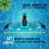 Professional 14" Rectangular Weighted Super Flexible Swimming Pool Vacuum Head with Side Brushes, Swivel Connection, Above & Inground