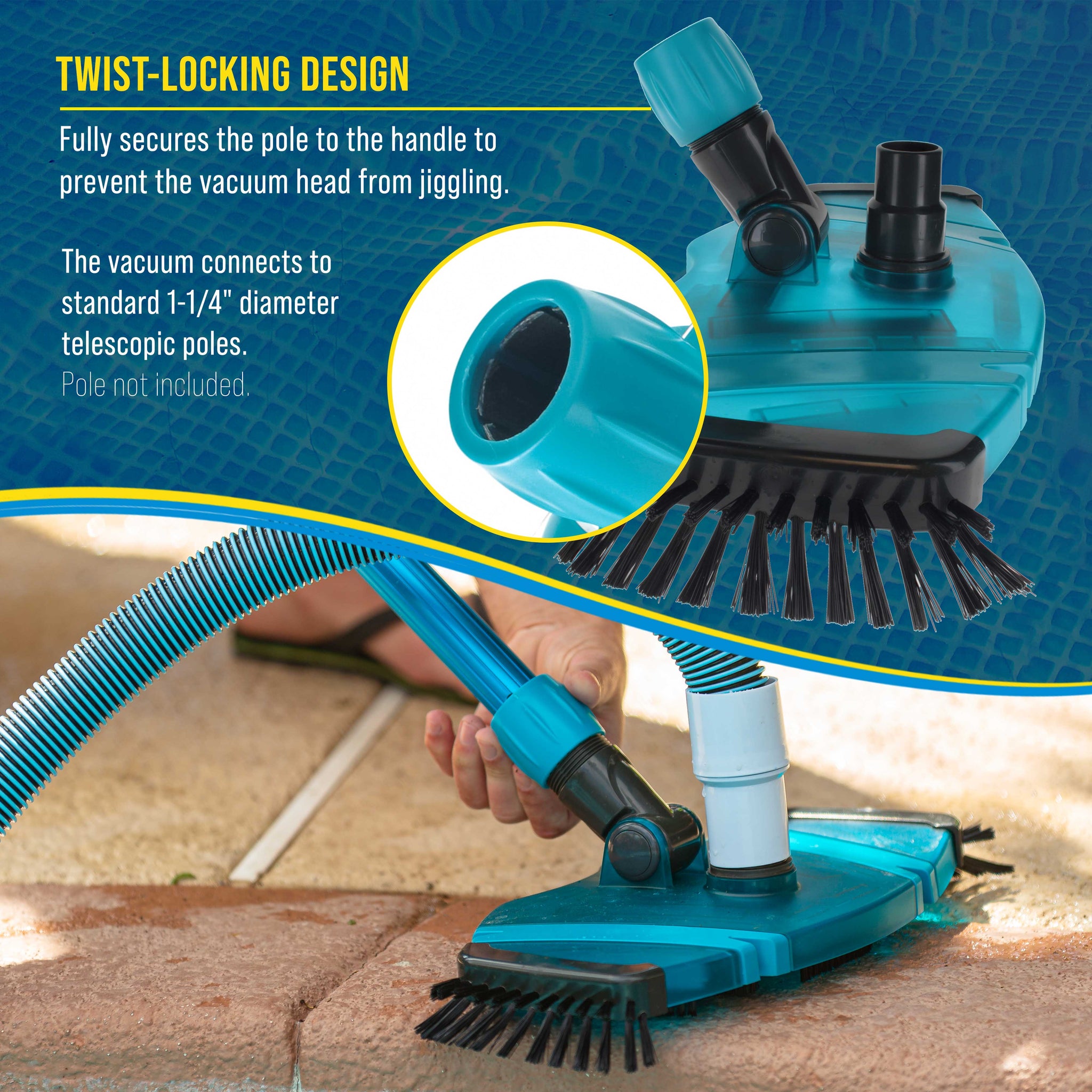 Professional 14" Rectangular Weighted Super Flexible Swimming Pool Vacuum Head with Side Brushes, Swivel Connection, Above & Inground