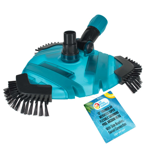 U.S. Pool Supply Professional 13" Triangular Weighted Super Flexible Swimming Pool Vacuum Head with Side Brushes, Swivel Connection - Above & Inground