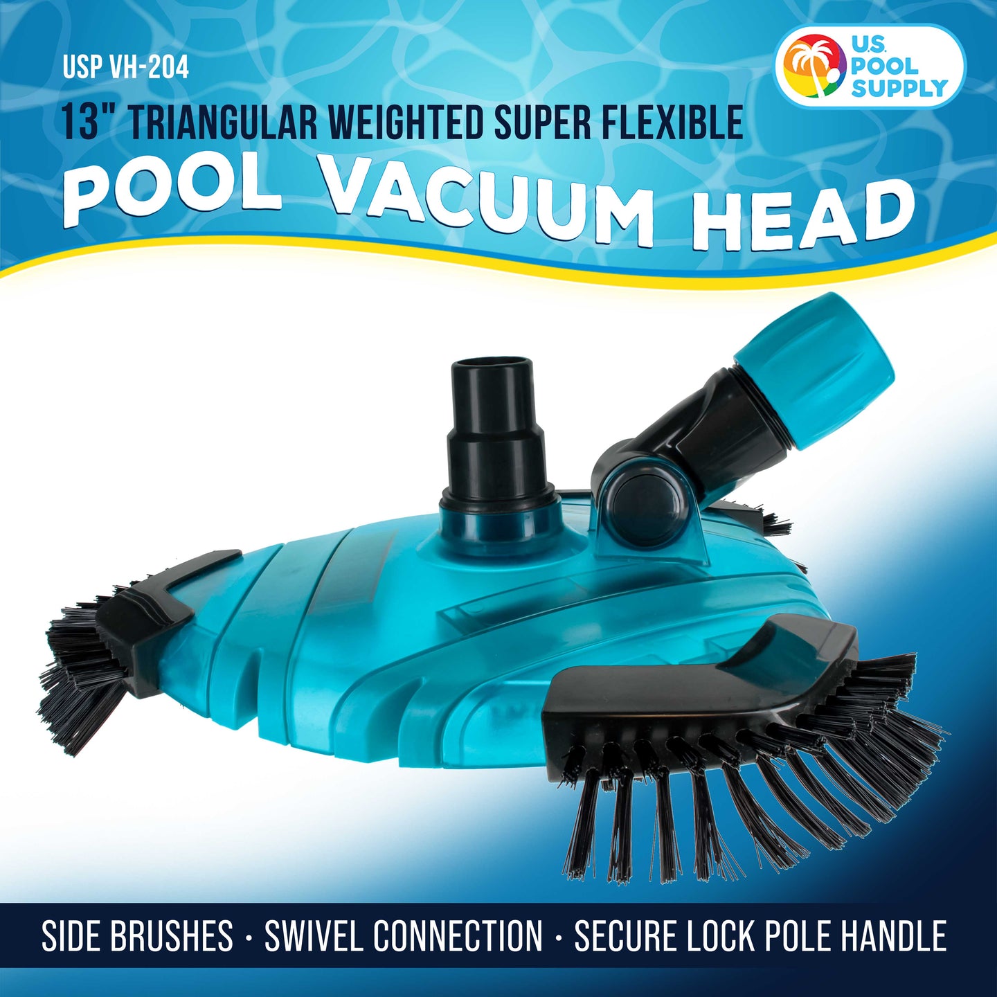 Professional 13" Triangular Weighted Super Flexible Swimming Pool Vacuum Head with Side Brushes, Swivel Connection - Above & Inground