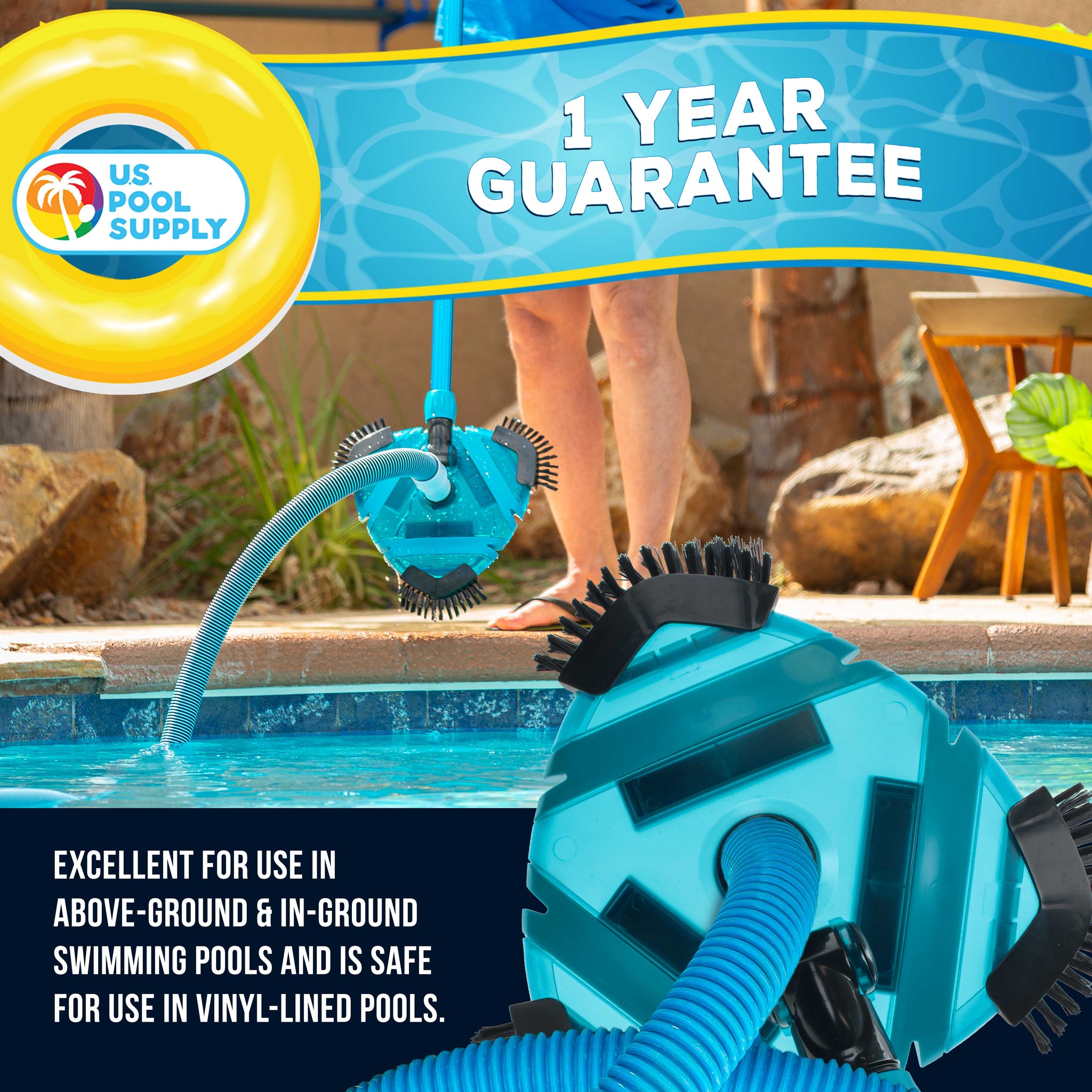 Professional 13" Triangular Weighted Super Flexible Swimming Pool Vacuum Head with Side Brushes, Swivel Connection - Above & Inground