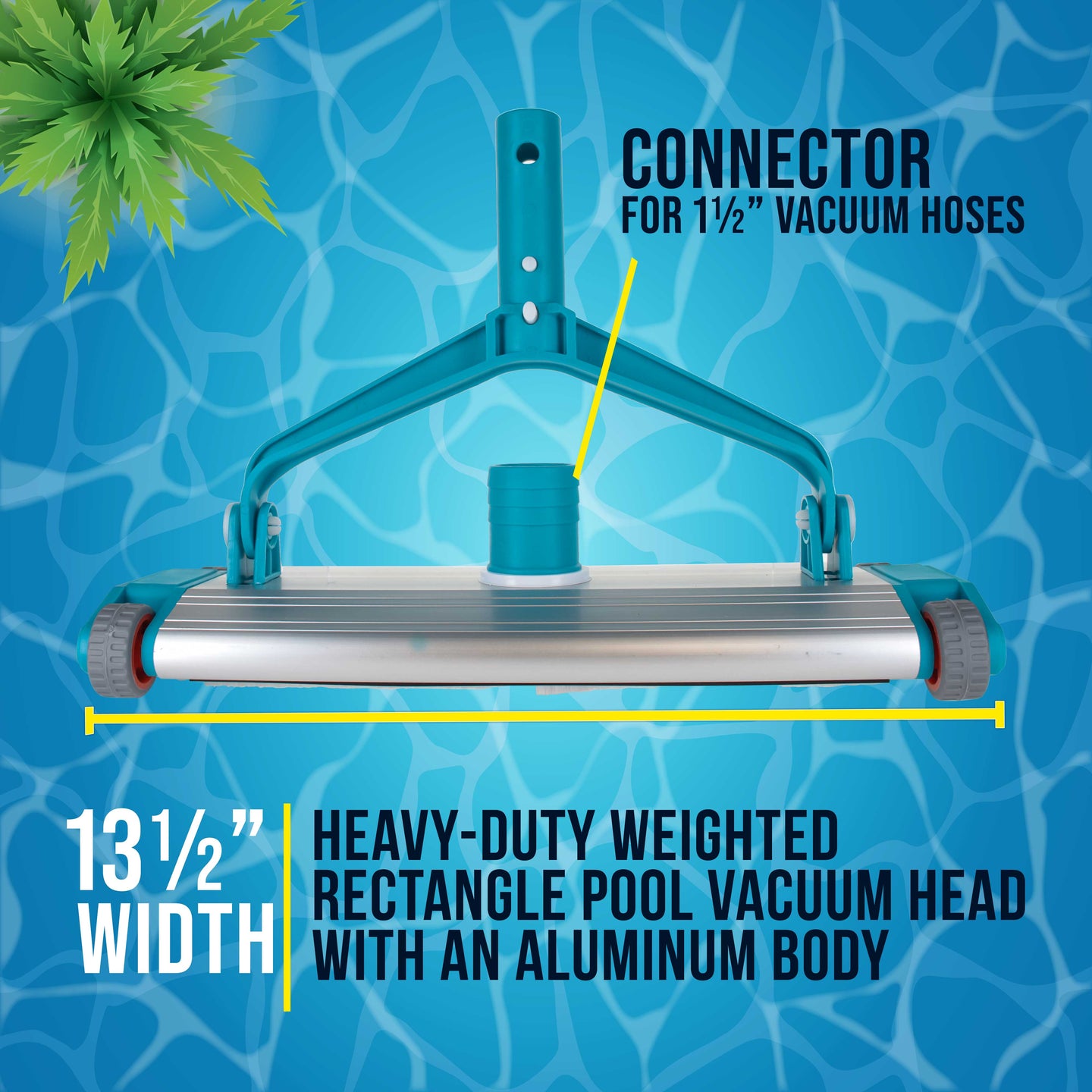 U.S. Pool Supply Heavy-Duty 13.5" Weighted Pool Vacuum Head with Aluminum Body - Manual Inground Vacuum Head, Scrub Bristles, 1-1/2" Swivel Hose Connection