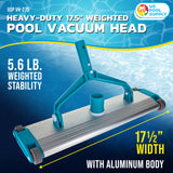 Heavy-Duty 17.5" Weighted Pool Vacuum Head with Aluminum Body - 5.6 lb Manual Inground Vacuum Head, Scrub Bristles, 1-1/2" Swivel Hose Connection