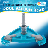 Deluxe Weighted Triangular Pool Vacuum Head with Side Brushes, Swivel Connection, EZ Clip Handle - For Above Ground & In-ground Pools