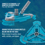 Deluxe Weighted Triangular Pool Vacuum Head with Side Brushes, Swivel Connection, EZ Clip Handle - For Above Ground & In-ground Pools