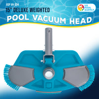 Deluxe Weighted Pool Vacuum Head with Side Brushes, Swivel Connection, EZ Clip Handle - For Above Ground & In-ground Swimming Pools