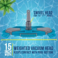 Deluxe Weighted Pool Vacuum Head with Side Brushes, Swivel Connection, EZ Clip Handle - For Above Ground & In-ground Swimming Pools