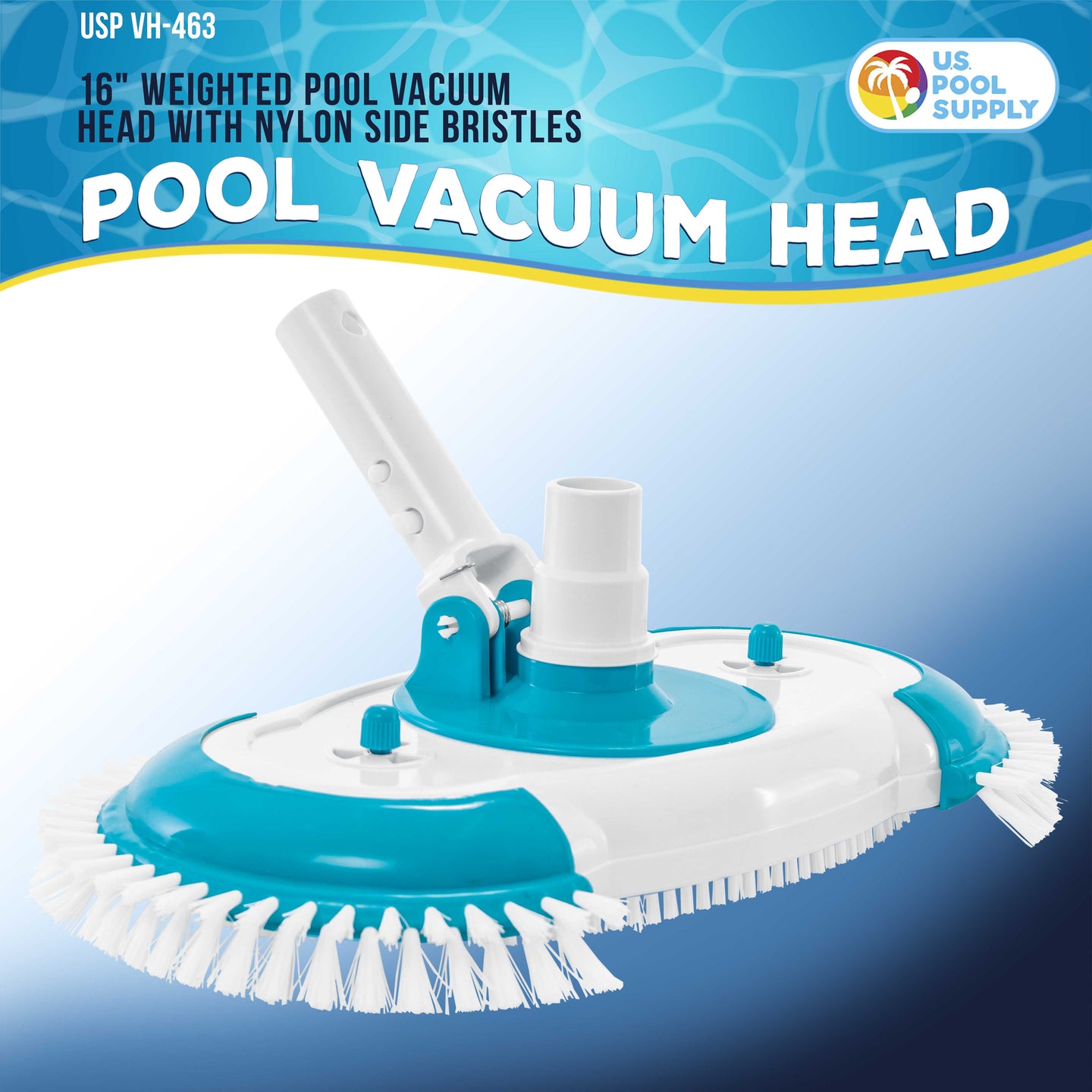 16" Weighted Pool Vacuum Head with Nylon Side Bristles, Swivel Hose Connection, EZ Clip Handle - Connect 1-1/4", 1-1/2" Hose - Cleans & Remove Debris