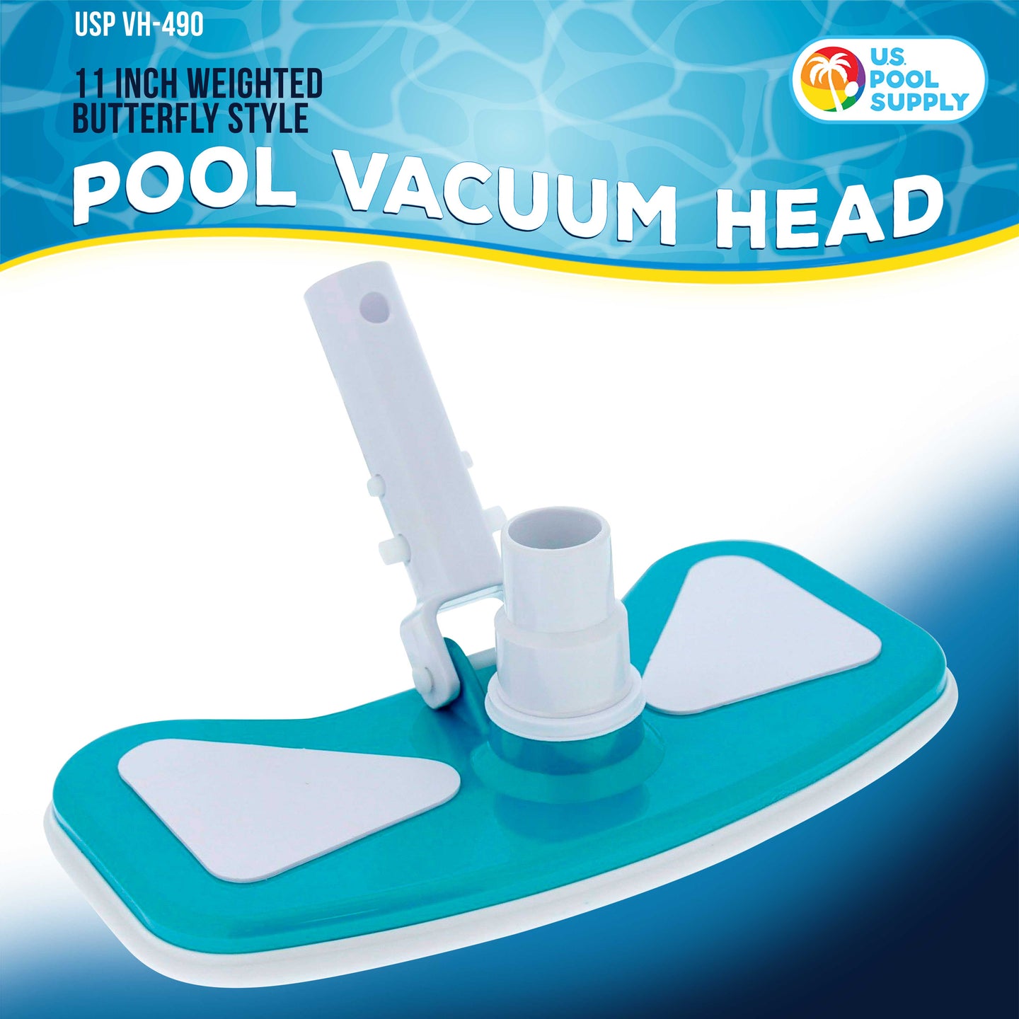11" Weighted Butterfly Pool Vacuum Head with Swivel Hose Connection & EZ Clip Handle - Connect 1-1/4" or 1-1/2" Hose - Removes Debris, Cleans Floors