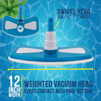 12" Deluxe Weighted Butterfly Pool Vacuum Head, Swivel Hose Connection - Clean Above Ground, In-Ground Pools, Spas – Vinyl Liner Safe