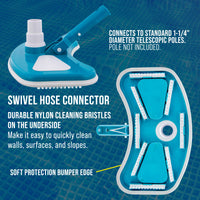 12" Deluxe Weighted Butterfly Pool Vacuum Head, Swivel Hose Connection - Clean Above Ground, In-Ground Pools, Spas – Vinyl Liner Safe