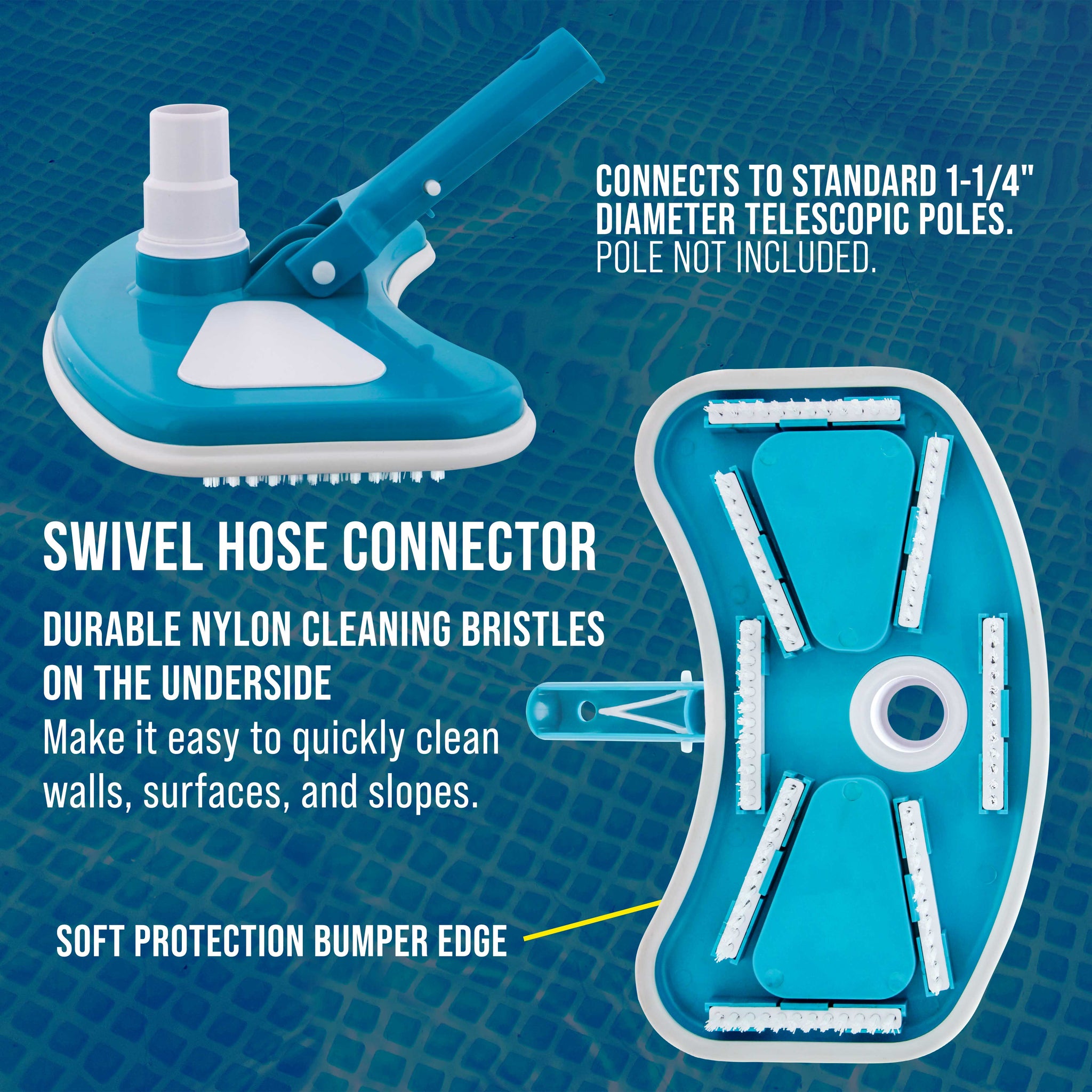 12" Deluxe Weighted Butterfly Pool Vacuum Head, Swivel Hose Connection - Clean Above Ground, In-Ground Pools, Spas – Vinyl Liner Safe