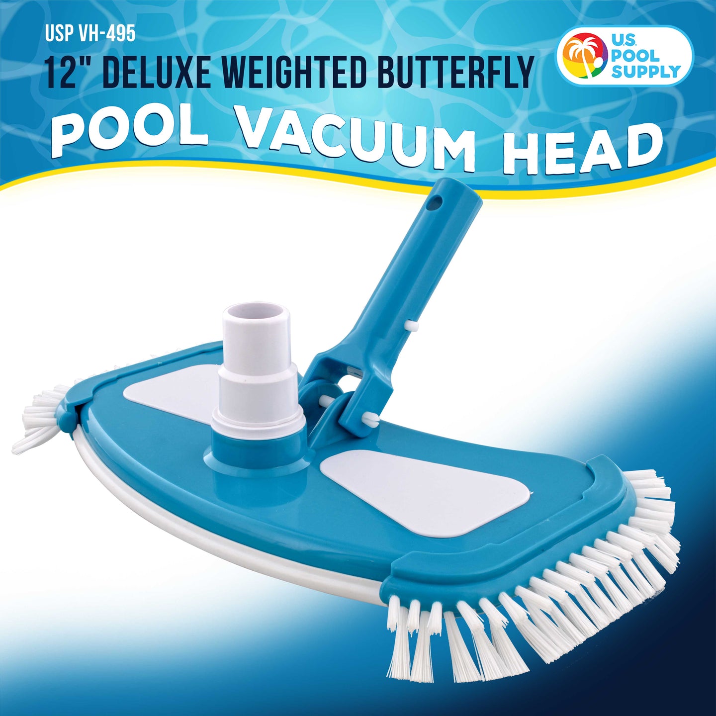 12" Deluxe Weighted Butterfly Pool Vacuum Head with Side Brushes, Swivel Hose Connection - Above & In-Ground Pools – Vinyl Liner Safe