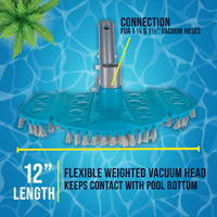Very Flexible Weighted Pool Vacuum Head with Bottom Brushes, Swivel Connection, EZ Clip Pole Handle, Above-Ground & Inground Pools