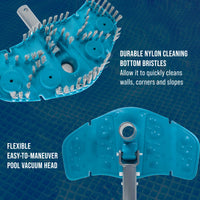 Very Flexible Weighted Pool Vacuum Head with Bottom Brushes, Swivel Connection, EZ Clip Pole Handle, Above-Ground & Inground Pools