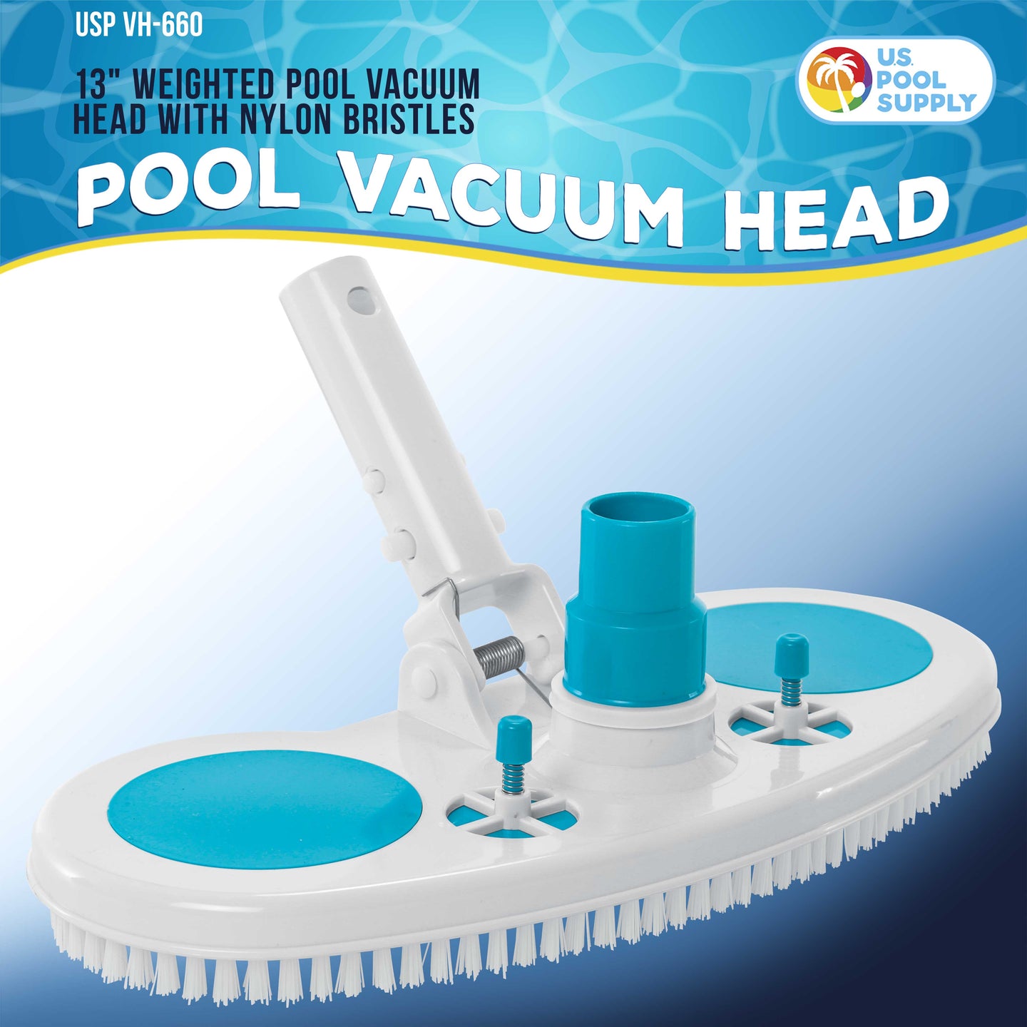 13" Weighted Pool Vacuum Head with Nylon Bristles, Swivel Hose Connection, EZ Clip Handle - Connect 1-1/4" or 1-1/2" Hose - Cleans & Remove Debris
