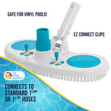 13" Weighted Pool Vacuum Head with Nylon Bristles, Swivel Hose Connection, EZ Clip Handle - Connect 1-1/4" or 1-1/2" Hose - Cleans & Remove Debris