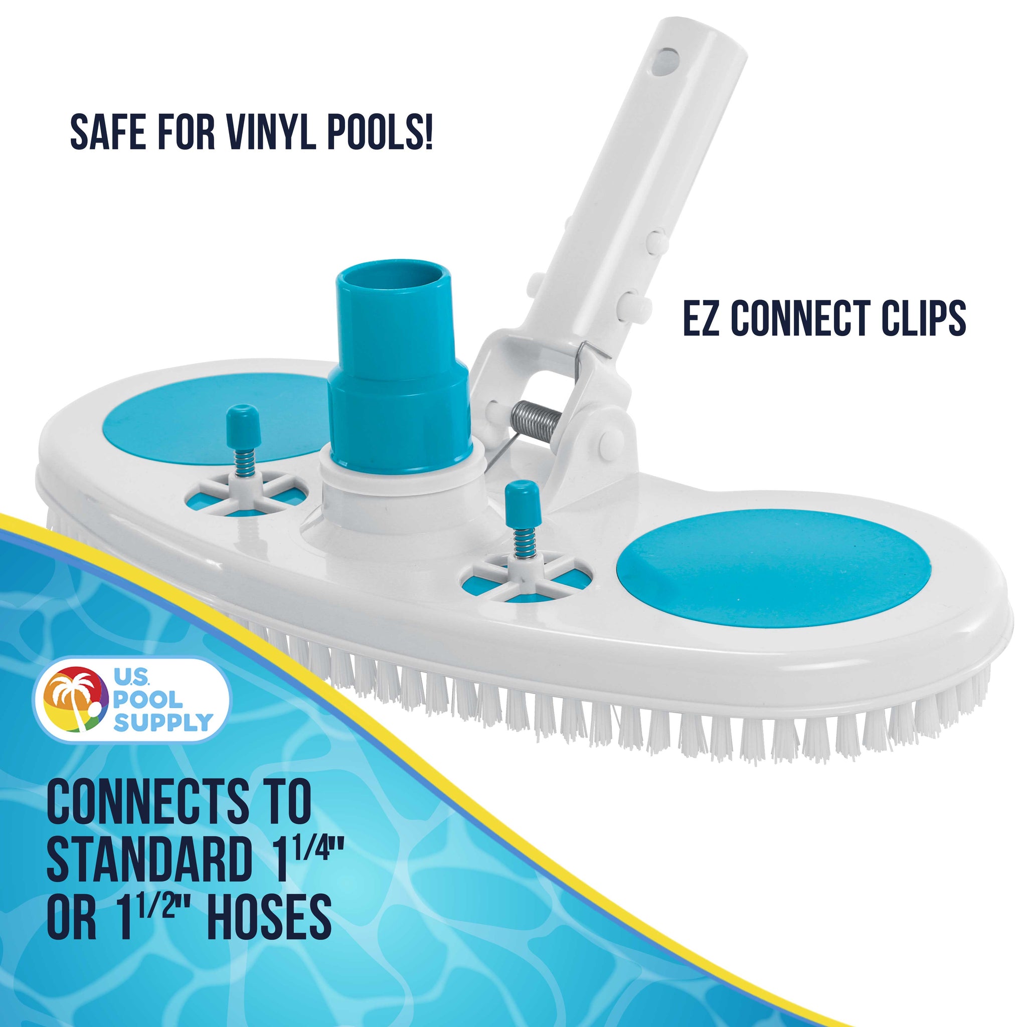 13" Weighted Pool Vacuum Head with Nylon Bristles, Swivel Hose Connection, EZ Clip Handle - Connect 1-1/4" or 1-1/2" Hose - Cleans & Remove Debris