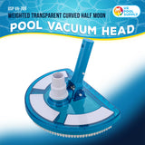 Weighted Pool Vacuum Head, Transparent Curved Half Moon Body - Swivel Connection, Pole Handle, Above Ground, Inground Swimming Pools