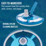 Weighted Pool Vacuum Head, Transparent Curved Half Moon Body - Swivel Connection, Pole Handle, Above Ground, Inground Swimming Pools