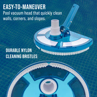Weighted Pool Vacuum Head, Transparent Curved Half Moon Body - Swivel Connection, Pole Handle, Above Ground, Inground Swimming Pools