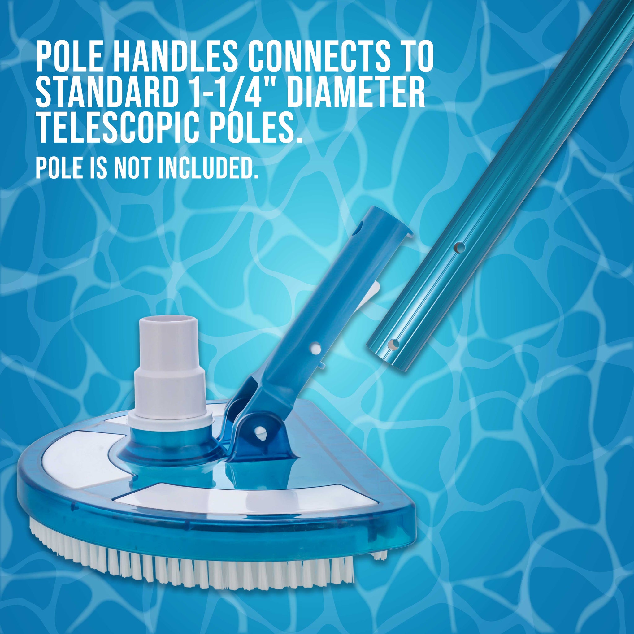 Weighted Pool Vacuum Head, Transparent Curved Half Moon Body - Swivel Connection, Pole Handle, Above Ground, Inground Swimming Pools