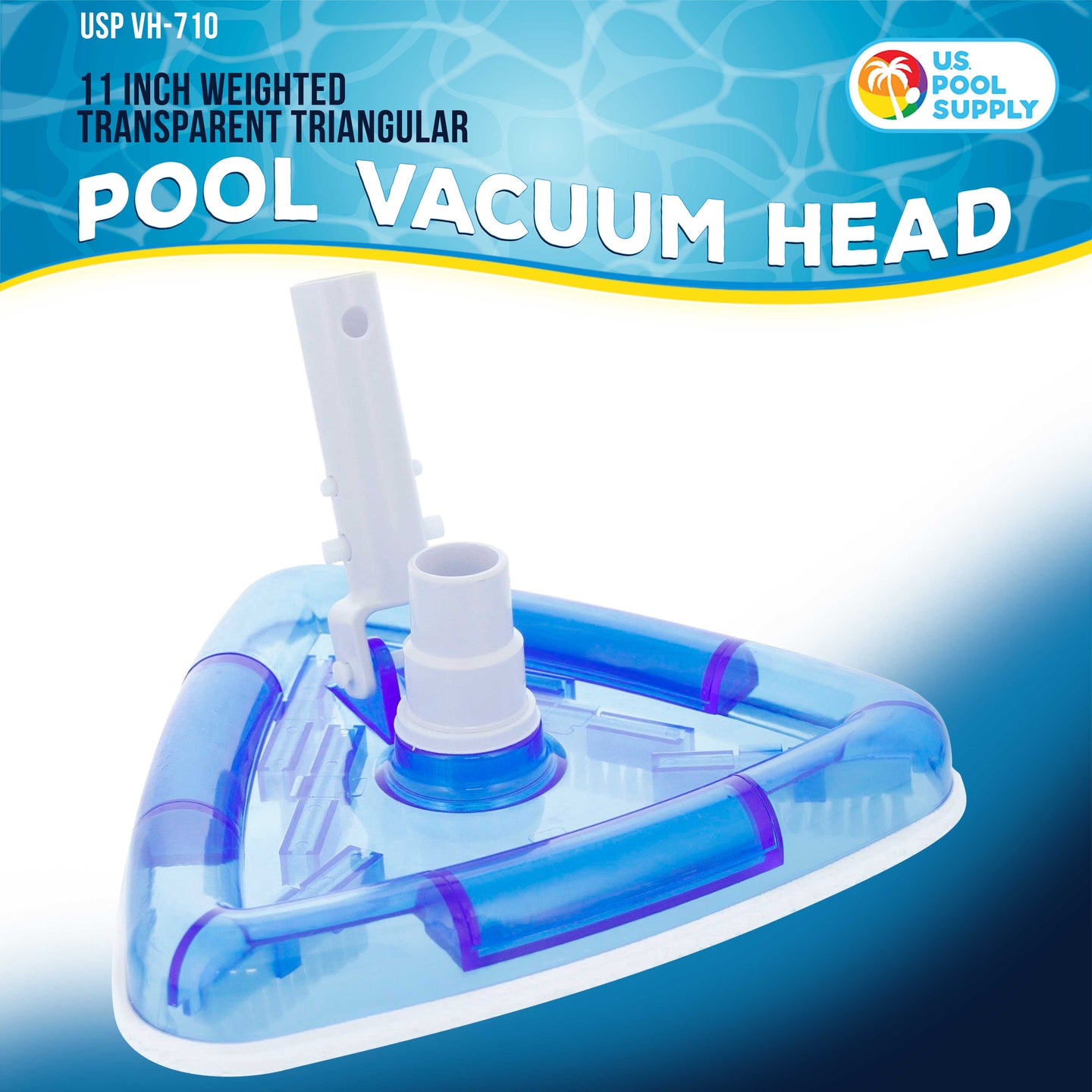 Weighted Transparent Triangular Pool Vacuum Head, Swivel Hose Connection & EZ Clip Handle, Connect 1-1/4" or 1-1/2" Hose, Remove Debris Clean Corners