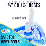 Weighted Transparent Triangular Pool Vacuum Head, Swivel Hose Connection & EZ Clip Handle, Connect 1-1/4" or 1-1/2" Hose, Remove Debris Clean Corners