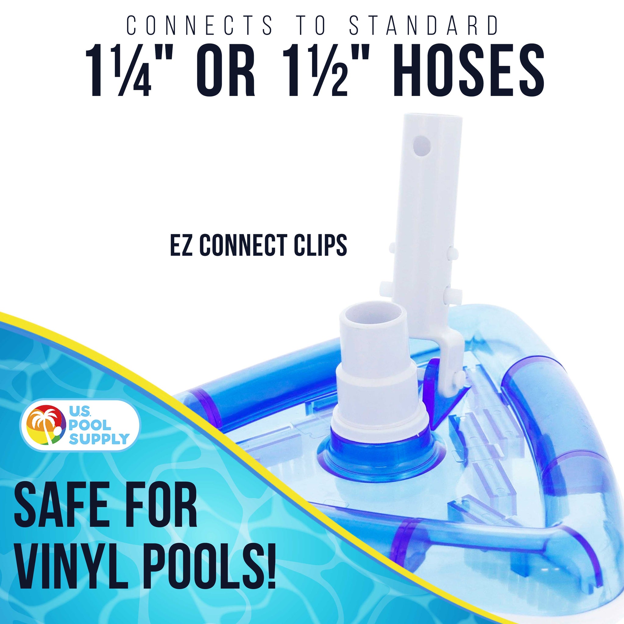 Weighted Transparent Triangular Pool Vacuum Head, Swivel Hose Connection & EZ Clip Handle, Connect 1-1/4" or 1-1/2" Hose, Remove Debris Clean Corners