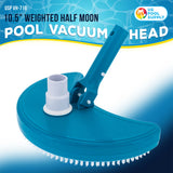 Weighted Half Moon Pool Vacuum Head - Swivel Hose Connection, Pole Handle - Above Ground, In-Ground Swimming Pools, Spas, Vinyl Liner