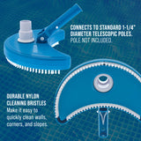 Weighted Half Moon Pool Vacuum Head - Swivel Hose Connection, Pole Handle - Above Ground, In-Ground Swimming Pools, Spas, Vinyl Liner