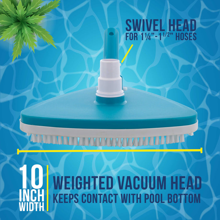 Weighted Triangular Pool Vacuum Head with Swivel Connection, Pole Handle, Protection Bumper, Above Ground & In-Ground Swimming Pools