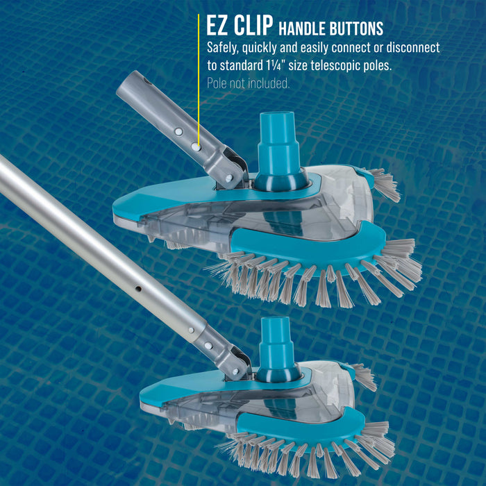 U.S. Pool Supply Premium Triangular Weighted Pool Vacuum Head with Side Brushes, Swivel Connection, EZ Clip Handle - Above Ground & Inground Pools