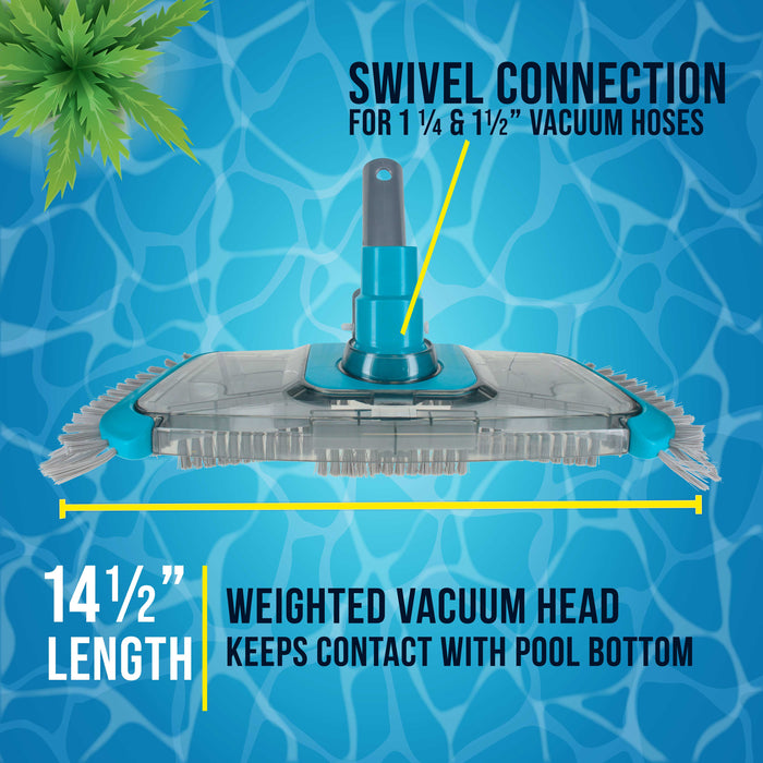 U.S. Pool Supply Premium Rectangular Weighted Pool Vacuum Head with Side Brushes, Swivel Connection, EZ Clip Handle - Above Ground & Inground Pools