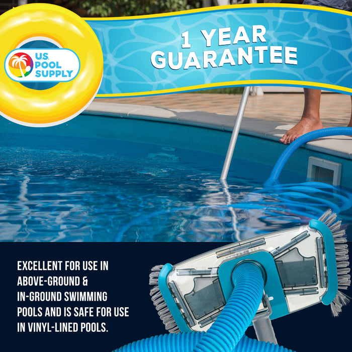 U.S. Pool Supply Premium Rectangular Weighted Pool Vacuum Head with Side Brushes, Swivel Connection, EZ Clip Handle - Above Ground & Inground Pools