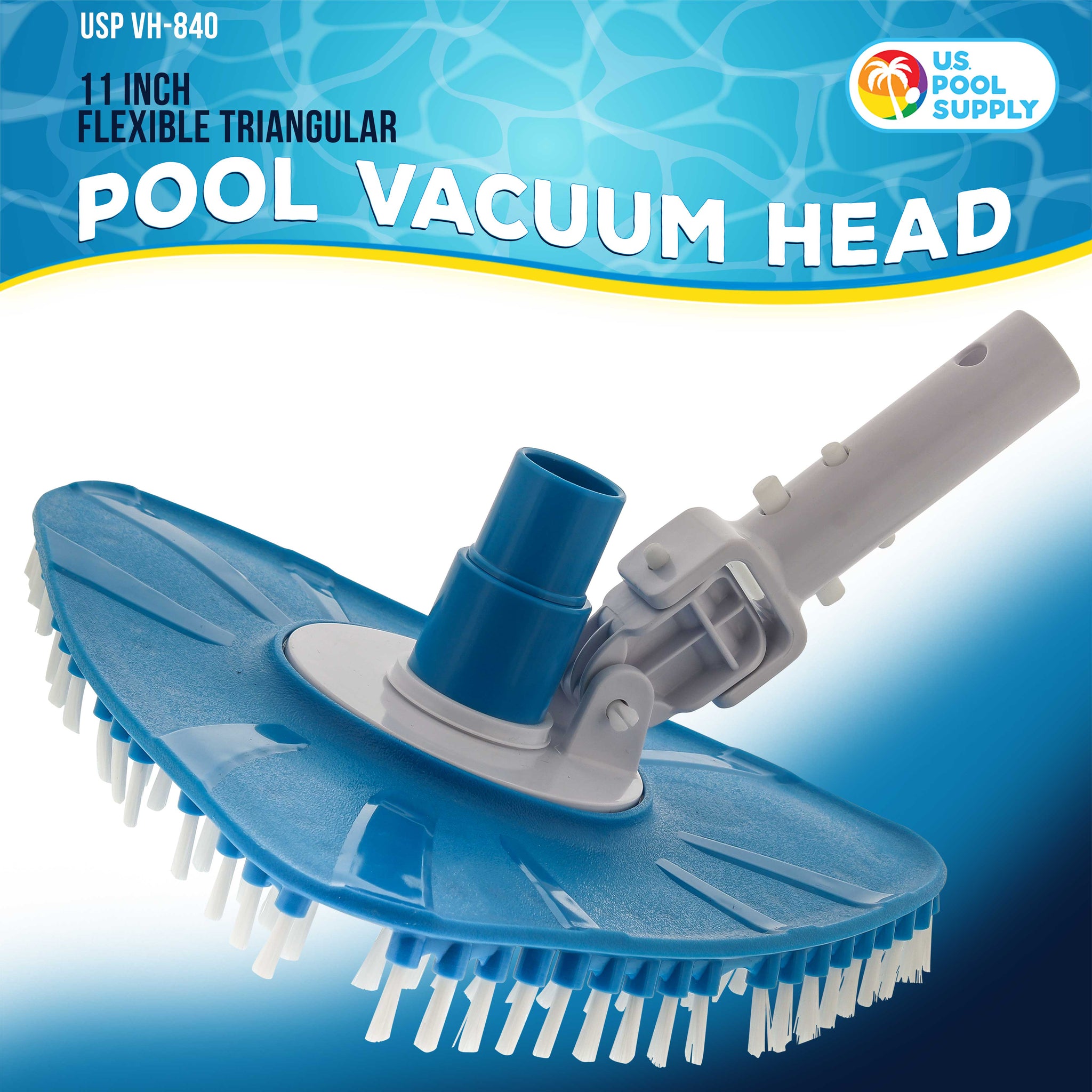 Flexible Triangular Pool Vacuum Head with Swivel Connection, Multi-Directional Fishtail EZ Clip Handle - Connects to 1-1/2", 1-1/4" Vacuum Hose, Poles