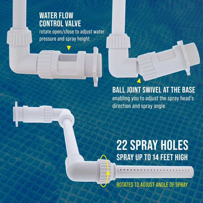 Swimming Pool Waterfall Spray Fountain - Adjustable Sprinkle Distance, Pool Spray Aerator Cools Water Temperature, In & Above-Ground