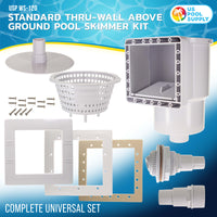 Standard Thru-Wall Above Ground Pool Skimmer Kit - ABS Construction, Complete Universal Set, Return Fitting, Vacuum Plate, Leaf Basket - Replacement Compatible with SP1091LX Skimmer