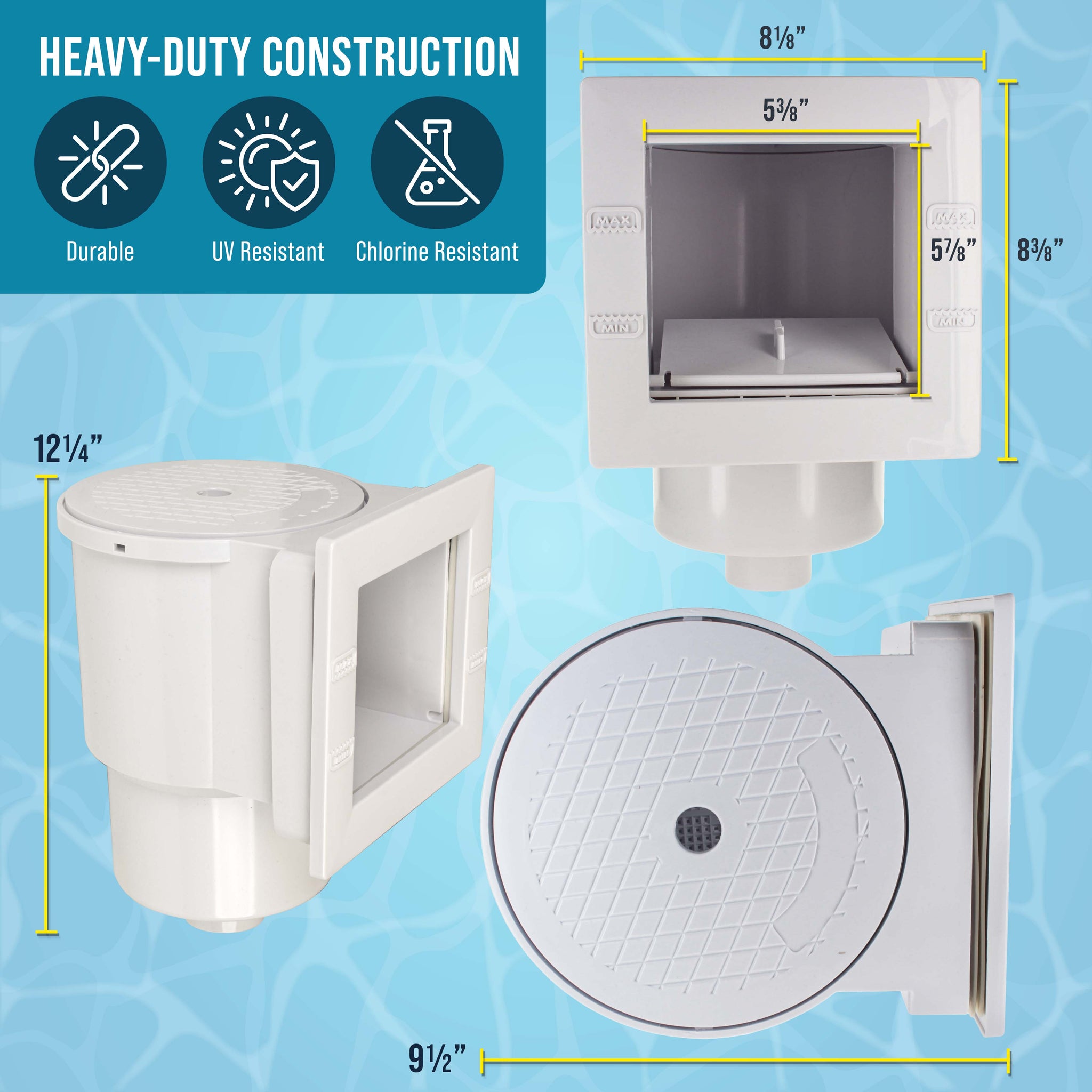 Standard Thru-Wall Above Ground Pool Skimmer Kit - ABS Construction, Complete Universal Set, Return Fitting, Vacuum Plate, Leaf Basket - Replacement Compatible with SP1091LX Skimmer