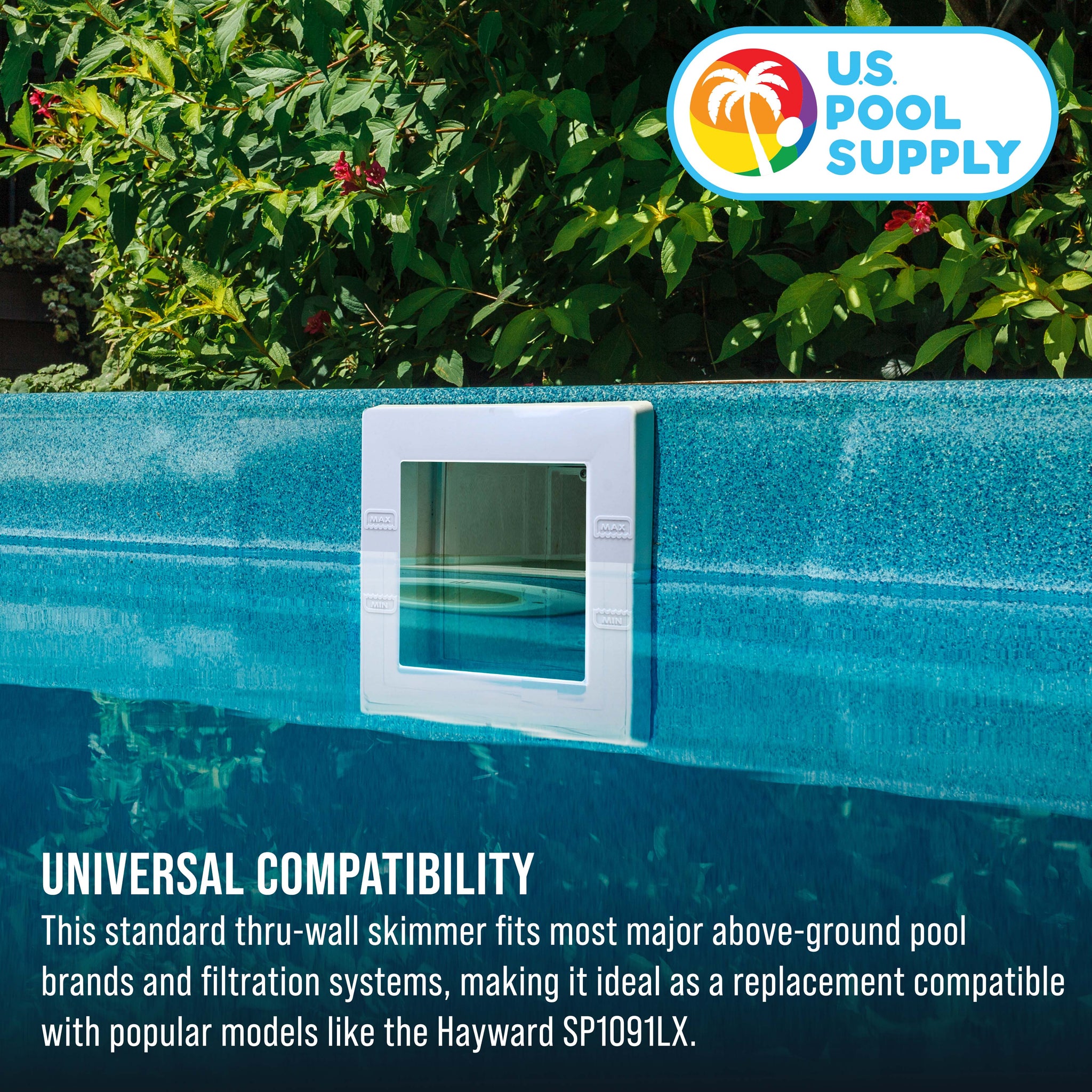 Standard Thru-Wall Above Ground Pool Skimmer Kit - ABS Construction, Complete Universal Set, Return Fitting, Vacuum Plate, Leaf Basket - Replacement Compatible with SP1091LX Skimmer