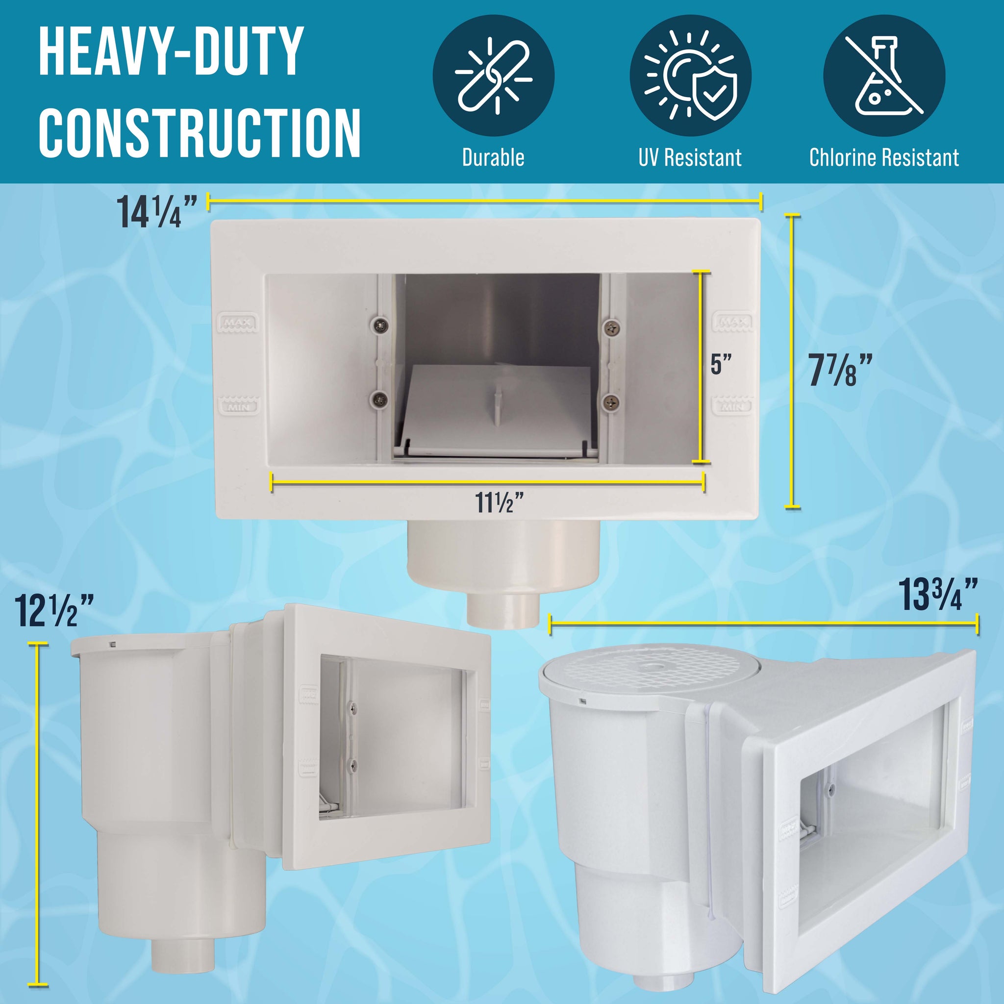 Wide Mouth Thru-Wall Above Ground Pool Skimmer Kit - ABS Construction, Complete Universal Set, Return Fitting, Vacuum Plate, Leaf Basket - Replacement Compatible with SP1091WM Skimmer