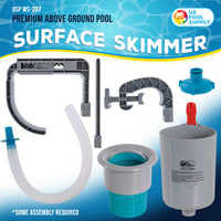 Premium Above Ground Pool Surface Skimmer, Wall Mount - Cleans Automatically, Attach to Inflatable Collars, Tubular Metal Frame Pools