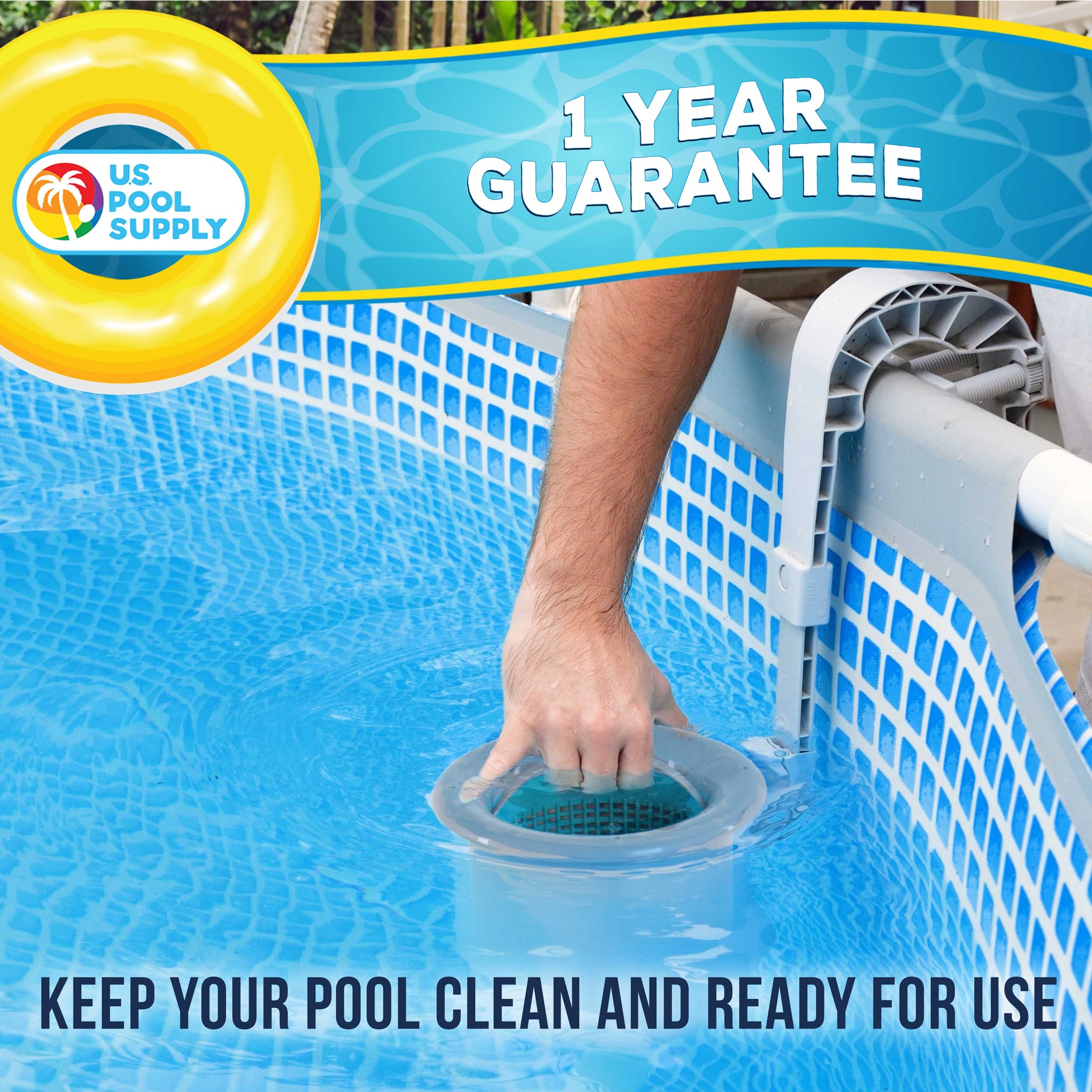Premium Above Ground Pool Surface Skimmer, Wall Mount - Cleans Automatically, Attach to Inflatable Collars, Tubular Metal Frame Pools