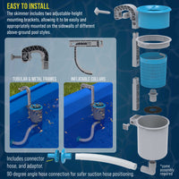 U.S. Pool Supply Above Ground Pool Skimmer, Wall Mount Surface Skimmer - Extra-Large Collection Basket, Automatically Skims Floating Leaves Debris